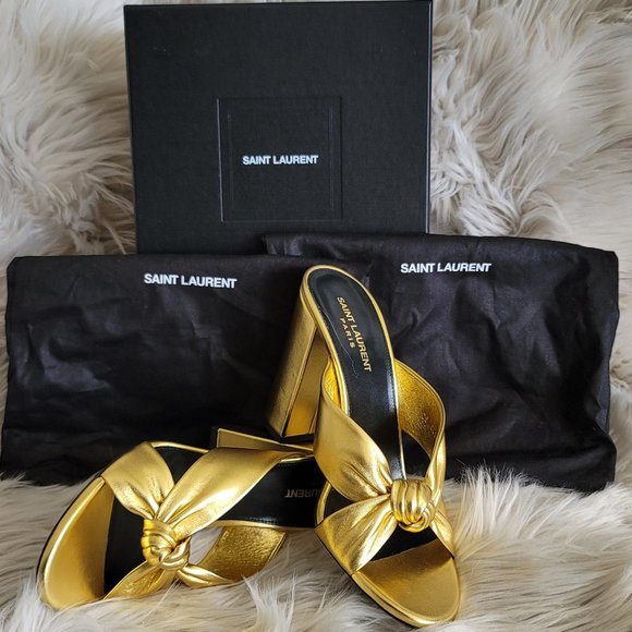 Saint Laurent LouLou Knot Gold Mules - Picture 1 of 10
